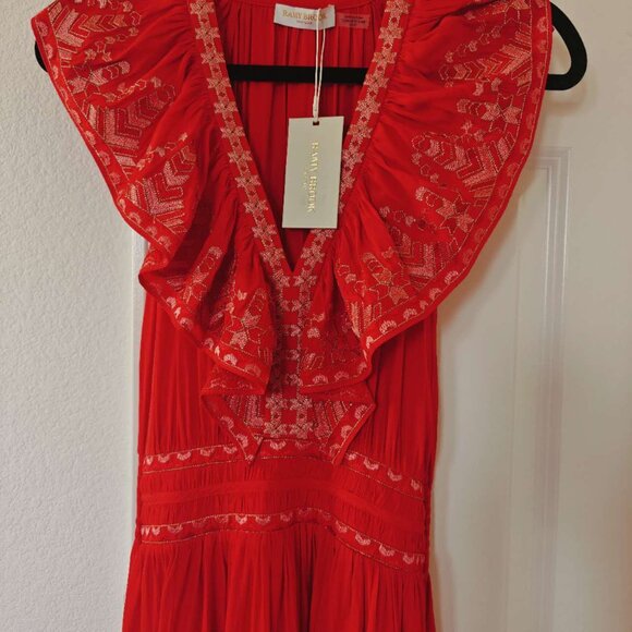 NWT Ramy Brook Camden Embroidered Ruffle Maxi Dress - Grenadine summer spring - Picture 6 of 8